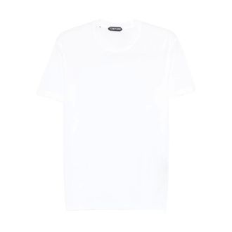 Tom Ford Tops, Heren, Wit, 2Xl, Katoen, Lyocell Katoen T-Shirt met Ronde Hals
