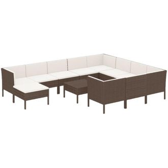 vidaXL Set Muebles De Jard&iacute;n 12 Pzas Y Cojines Rat&aacute;n Sint&eacute;tico Marr&oacute;n Vidaxl