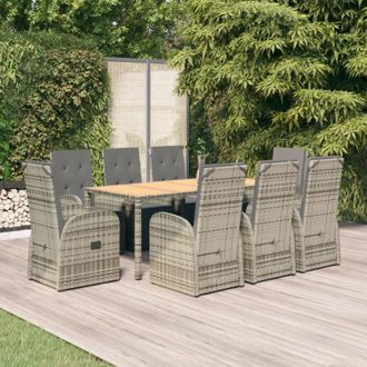 vidaXL Set Comedor Jard&iacute;n 9 Pzas Y Cojines Rat&aacute;n Sint&eacute;tico Gris Vidaxl
