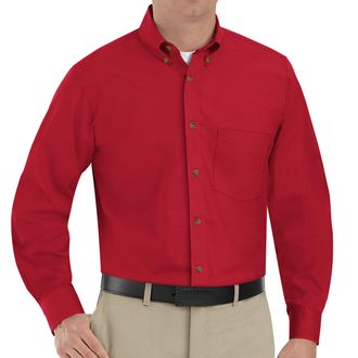 Red Kap Mens Poplin Dress Shirt, Red, 5X-Large Tall