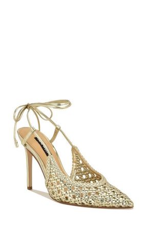 Nine West Fessla Ankle Wrap Pointed Toe Pump in Gold at Nordstrom, Size 9.5