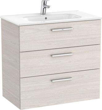 Roca Roca - Mueble Base 3 Cajones + Lavabo Unik Family Victoria Color: Fresno N&oacute;rdico - Medidas: 805x453x741 Mm