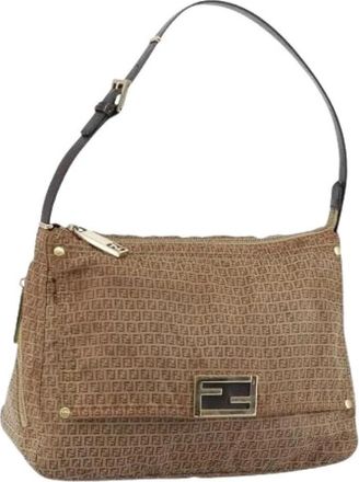 Fendi Pre-owned Shoulder Bags, female, Beige, Size: ONE SIZE Pre-owned Nylon Shoulder Bag