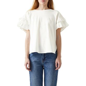 L.k. Bennett Allie Ruffle Sleeve Organic Cotton Top in White at Nordstrom Rack, Size Medium