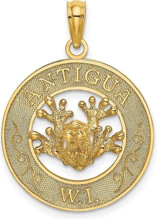 Diamond2Deal 14k Yellow Gold ANTIGUA W. I. Circle with Frog Charm Pendant