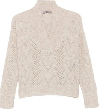 D.exterior V-hals Gebreid - Dames - Truien - Beige - Maat: L