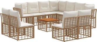 vidaXL Conjunto De Sof&aacute;s De Exterior 12 Uds. Natural Y Crema Poli&eacute;ster Vidaxl