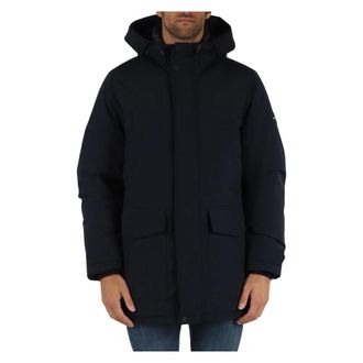 Tommy Hilfiger Jassen, Heren, Blauw, L, Technische stof donsjack met capuchon