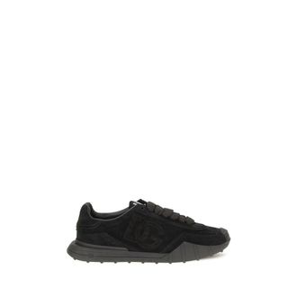 Dolce & Gabbana Black Calf Leather Bos Taurus Athletic Mens Sneakers