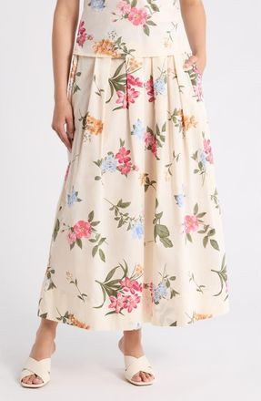 Ellen Tracy Cotton Poplin Maxi Skirt in Beige Garden Floral at Nordstrom Rack, Size X-Small