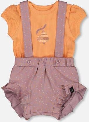 Deux par Deux Baby Girls Printed Organic Cotton Bodysuit And Shortall Set Orange And Purple at Nordstrom, Size 24M
