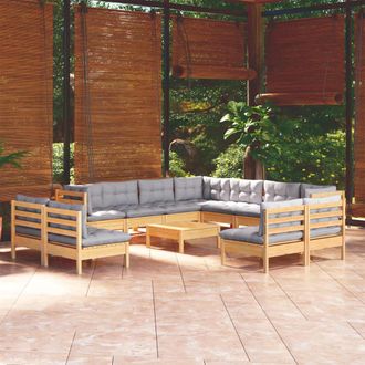 vidaXL Juego De Muebles De Jard&iacute;n 12 Pzas Y Cojines Madera Maciza Pino Vidaxl