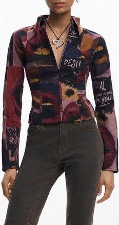 Desigual Mixed Print Long Sleeve Shirt in Gray Brown at Nordstrom, Size X-Large