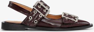 Ganni Feminine Buckle Ballerinas in Burgundy - Size 35 Red