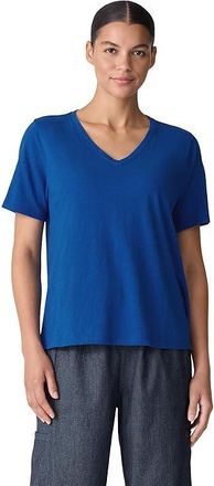 Eileen Fisher V-Neck Short Sleeve T-Shirts Womens T Shirt Blue Bird : SM, Cotton/Jersey