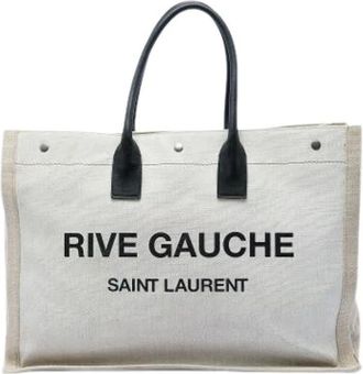 Saint Laurent Pre-owned Vintage Canvas Tote Bag - Dames - Vintage Shopper - Beige - ONE Size - Leer - Vintage