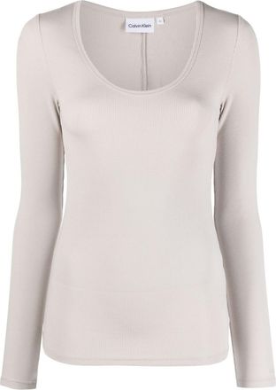 Calvin Klein ribbed stretch top - women - Elastane/Modal - L - Grey