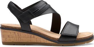 Clarks Womens Heritage Casual Wedge Sandal, Black Leather, 9.5 Wide