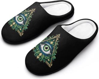 Generic All Seeing Eye Illuminati Masonic Freemason Eye Funny Mens Cotton Slippers Soft Non-Slip Rubber Sole House Slipper Indoor Outdoor