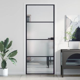 Berkfield Home Interior Door Slim Black 83x201.5 cm Tempered Glass & Aluminium