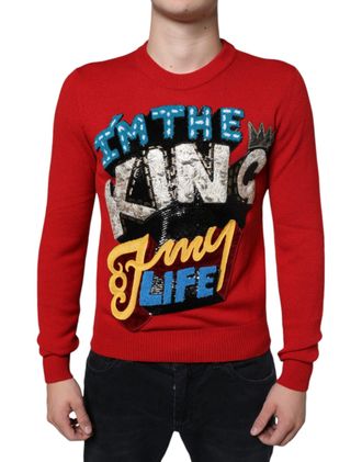 Dolce & Gabbana Mens Red Im The King Wool Crew Neck Sweatshirt Sweater Virgin Clothing