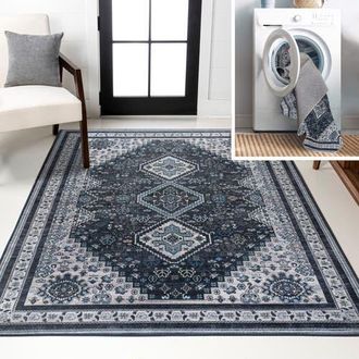 Jonathan Y Designs Dalyan Geometric Medallions Machine-Washable Area Rug in Navy/light Gray at Nordstrom, Size 2Ft 0In X 8Ft 0In