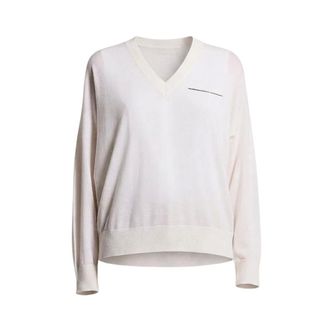PESERICO Peserico, V-neck Knitwear, female, White, Size: XS V-neck Long Sleeve Sweater