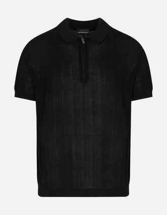 Emporio Armani Mens KNITTED POLO - Black - Size: 40