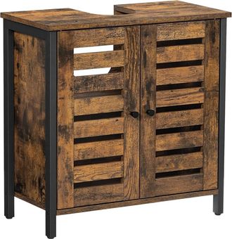 Vasagle Mueble de lavabo de 60 x 30 x 60 cm de color marr&oacute;n r&uacute;stico y negro