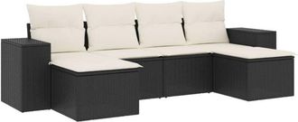 vidaXL Vidaxl - Set De Sof&aacute;s De Jard&iacute;n 6 Piezas Y Cojines Rat&aacute;n Sint&eacute;tico Negro