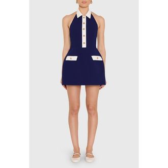 Amanda Uprichard Archer Halter Romper in Navy Ivory at Nordstrom, Size X-Small