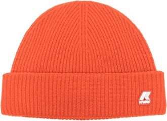 K-Way logo-patch wool beanie - men - Wool - One Size - Orange