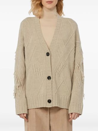Max Mara fringed cardigan - women - Virgin Wool - L - Neutrals