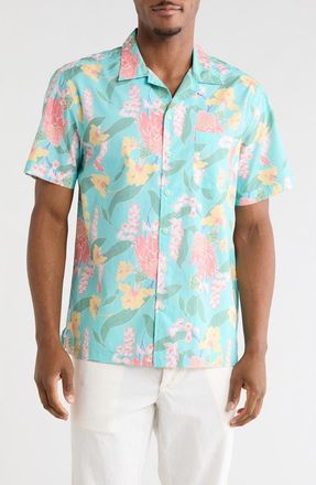 Brooks Brothers Leaf Short Sleeve Camp Shirt in Aqua at Nordstrom Rack, Size Xx-Large