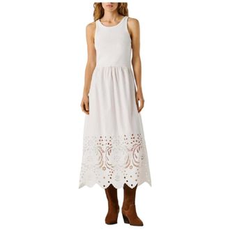 Pepe Jeans London Midi Dresses, female, White, Size: XS Flared Midi Dress