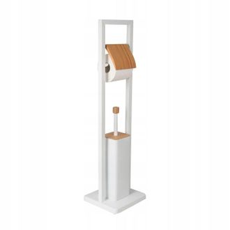 OEM Soporte Para Papel Higi&eacute;nico Y Escobilla De Ba&ntilde;o De Bamb&uacute; Blanco 2 En 1