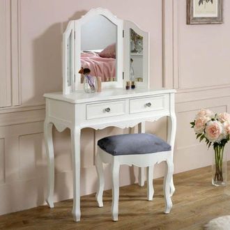 Melody Maison White Dressing Table, Mirror, Stool Set - Victoria Range