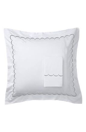 Melange Home Set of 2 Scallop Embroidered 600 Thread Count 100% Cotton Euro Shams in Grey at Nordstrom Rack