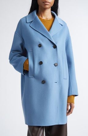 Max Mara Eden Wool Flannel Peacoat in Light Blue at Nordstrom, Size 12