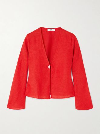 Sara Cristina Caftano In Lino Con Perla Nerea - Rosso