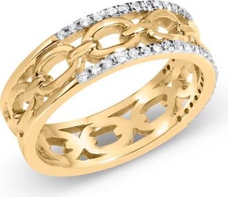 House of Brilliance 10K Yellow Gold 1/5 Cttw Diamond Two Row Cuban Link Ring at Nordstrom, Size 7
