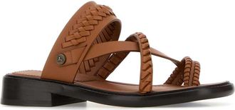 Burberry Womens Caramel Leather Thong Slippers Lundybrown Flat Shoes