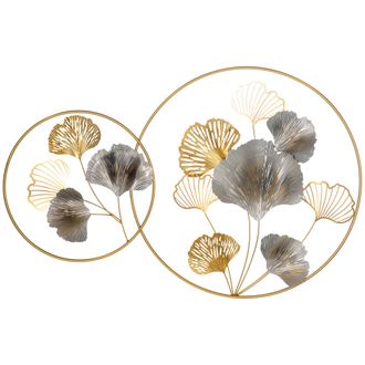 HOMCOM Minimalist Metal Wall Art Ginkgo Leaves Hanging Wall Sculpture - Gold | TJ Hughes