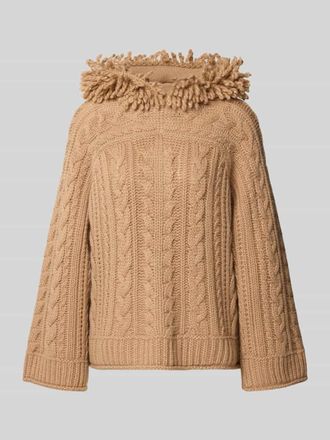 Marc Cain Wollpullover mit Zopfmuster in Camel, Größe 38