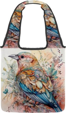 Generic Watercolor Bird Leaves Reversible Canvas Shoulder Tote - Double-Sided Print, 12oz Cotton, 27cm Drop, Fold-Flat Bag for Travel, Shopping, Street Outing
