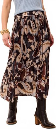Tribal Flowy Plisse Printed Midi Skirt In Steel