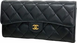 Chanel Black Grained Calfskin Long Wallet (Bi-Fold) (Pre-Owned)