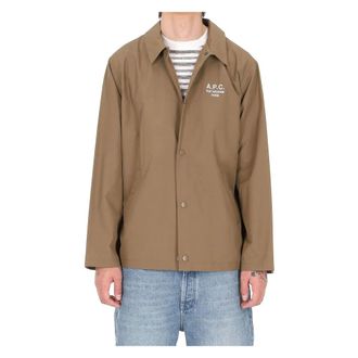 A.P.C. Light Jackets, male, Green, Size: XL Mixed Cotton Overshirt with Logo