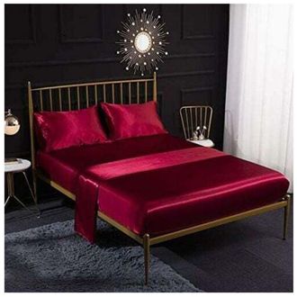 OEM Juego De Ropa De Cama De Sat&eacute;n De Seda De 4 Piezas: S&aacute;bana Bajera De 153x203 Cm, S&aacute;bana Encimera De 228x259 Cm, Fundas De Almohada De 50x75 Cm. Transp