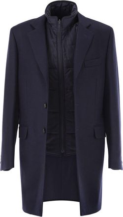 Fay Mens Double Coat In Wool And Cashmere Cloth - Navy - Size 2XL